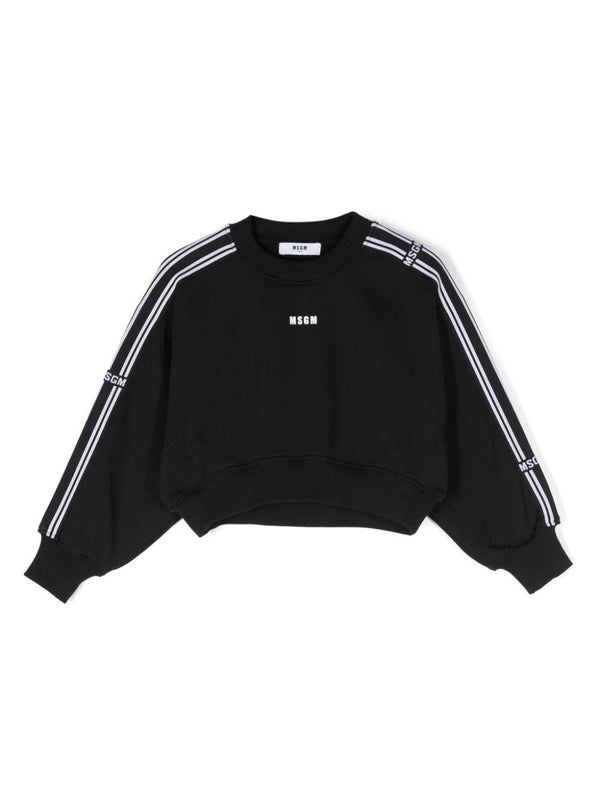 Felpa per bambina MSGM Kids nero con logo-nastro sulle maniche – Accessorio premium elegante