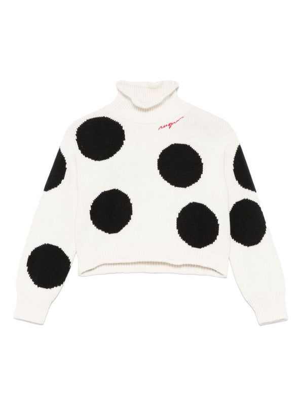 Maglione per bambina MSGM Kids bianco con pois neri e logo ricamato – Accessorio premium elegante