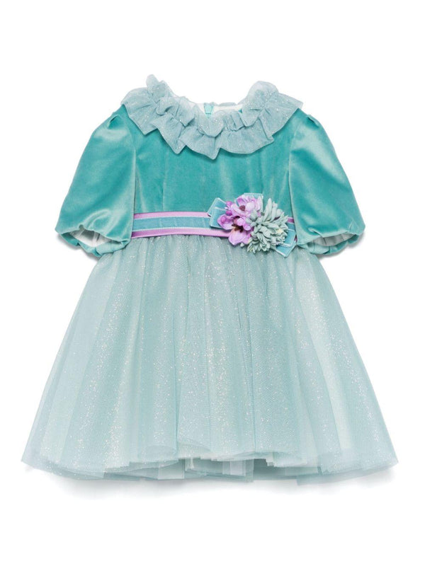 Abito per neonata Colorichiari azzurro a fiori con dettagli glitter – Accessorio premium elegante