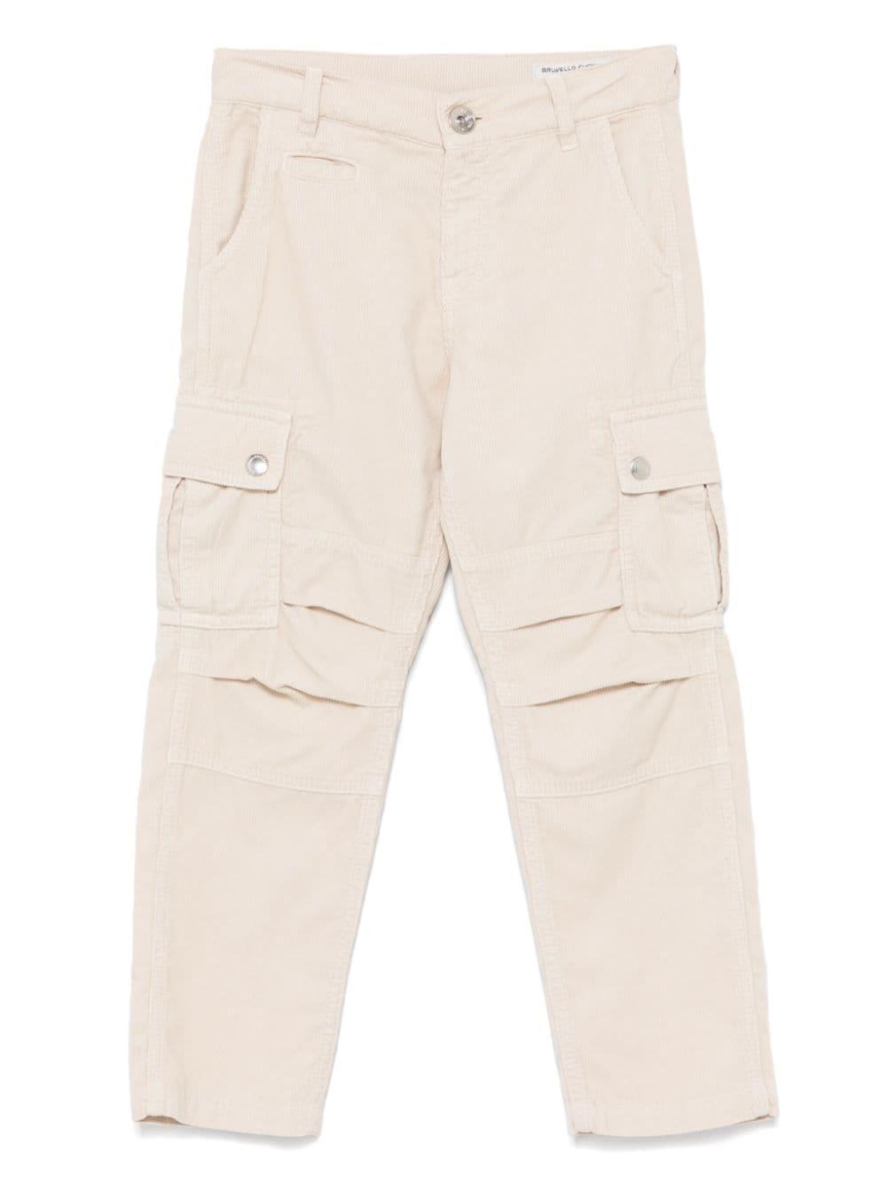 Pantaloni per bambino Brunello Cucinelli Kids beige a coste con tasche laterali – Accessorio premium elegante
