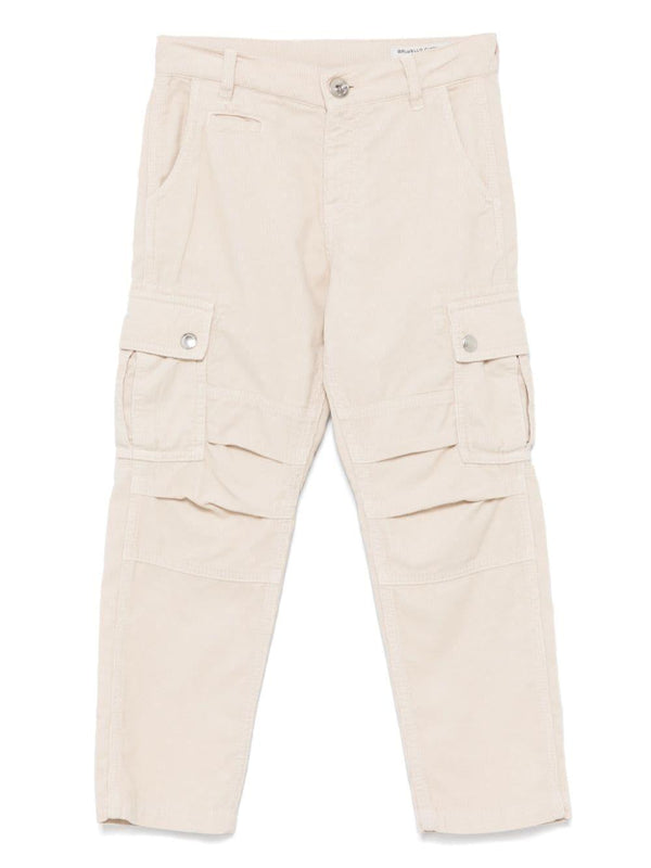 Pantaloni per bambino Brunello Cucinelli Kids beige a coste con tasche laterali – Accessorio premium elegante