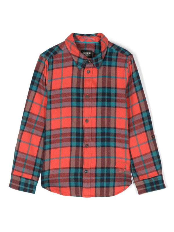 Camicia in flanella per bambini Scotch & Soda Kids rosso e verde con stampa a quadrettoni – Accessorio premium elegante