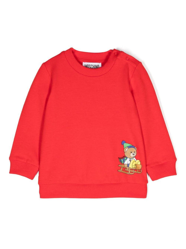 Felpa per neonato Moschino Kids rosso con stampa Teddy Bear – Accessorio premium elegante