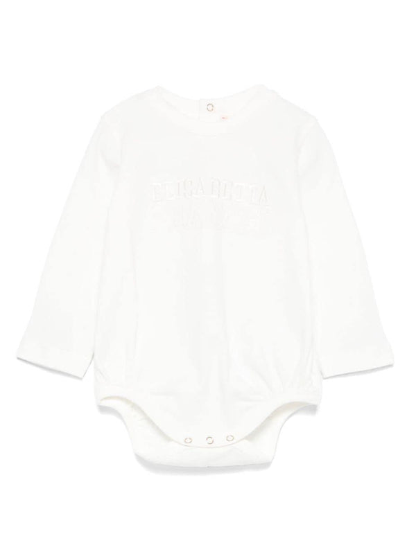 Tutina per neonata Elisabetta Franchi La Mia Bambina bianco con logo ricamato sul davanti – Accessorio premium elegante