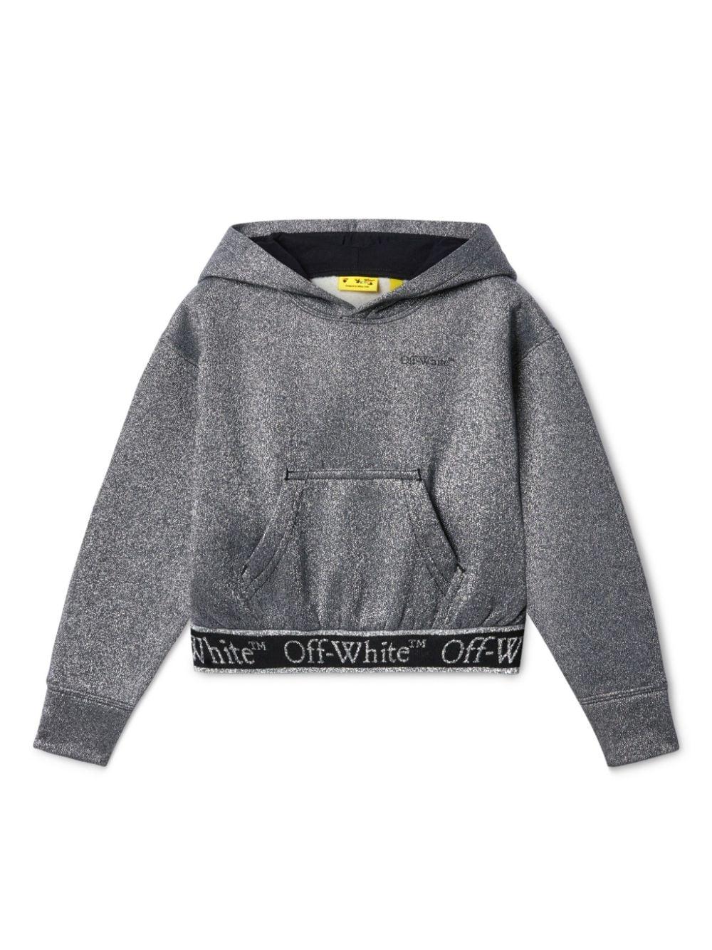 Felpa Bookish Logo Band crop per bambina Off-White Kids grigio con cappuccio – Accessorio premium elegante