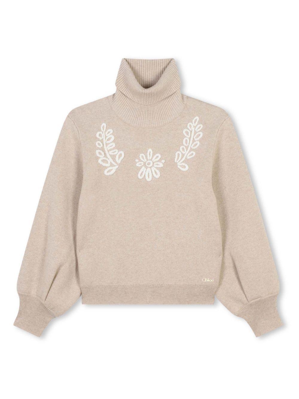 Maglione per bambina Chloé Kids beige con Cotone biologico – Accessorio premium elegante