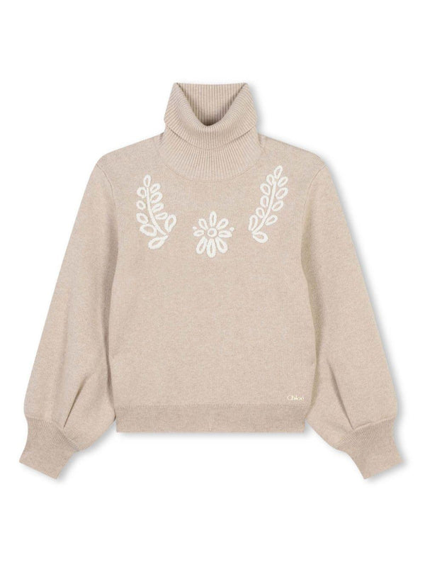 Maglione per bambina Chloé Kids beige con Cotone biologico – Accessorio premium elegante