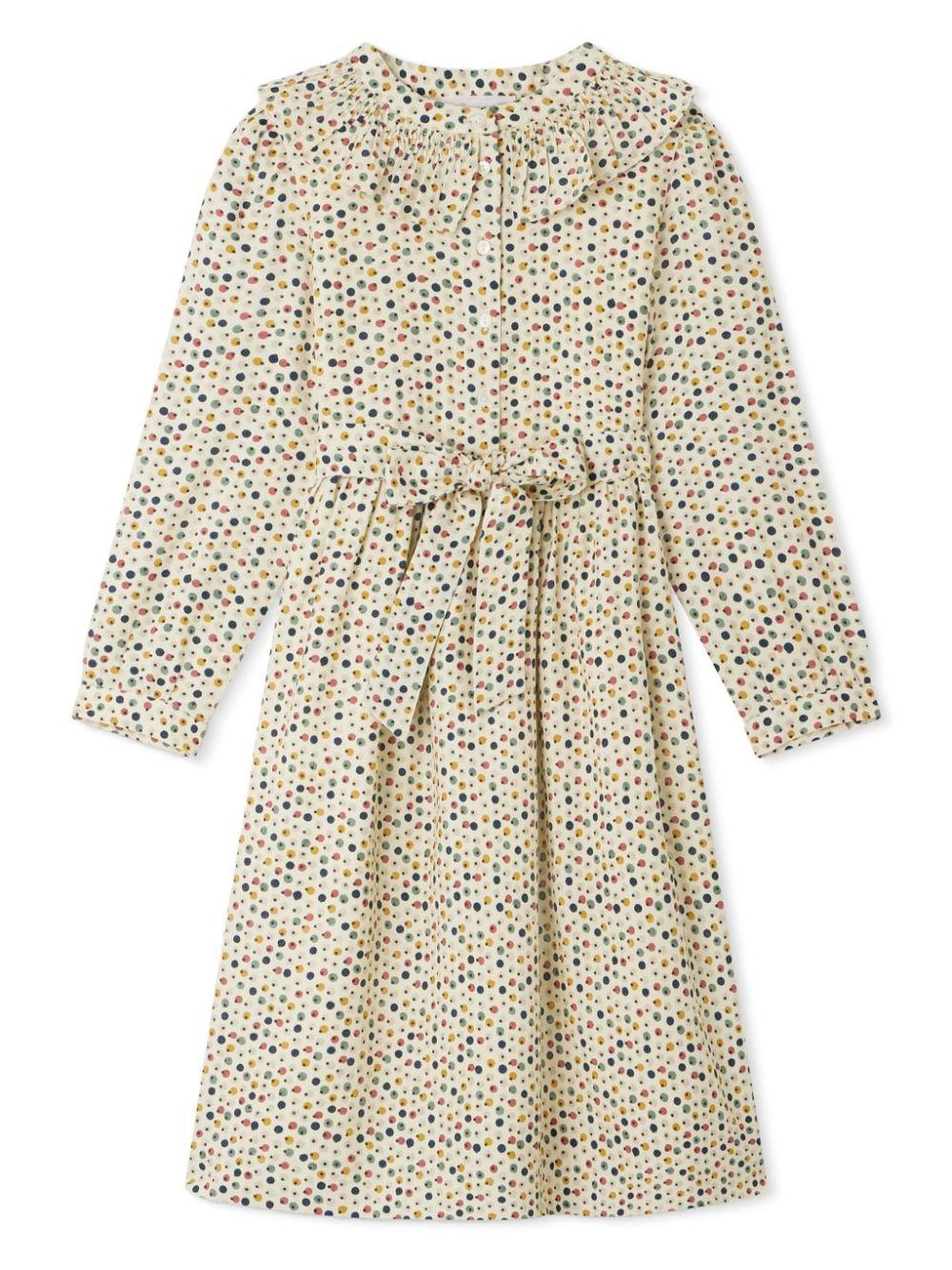 Abito a maniche lunghe per bambina Bonpoint bianco con orli con abbottonatura – Accessorio premium elegante