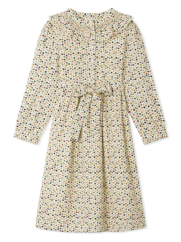 Abito a maniche lunghe per bambina Bonpoint bianco con orli con abbottonatura – Accessorio premium elegante