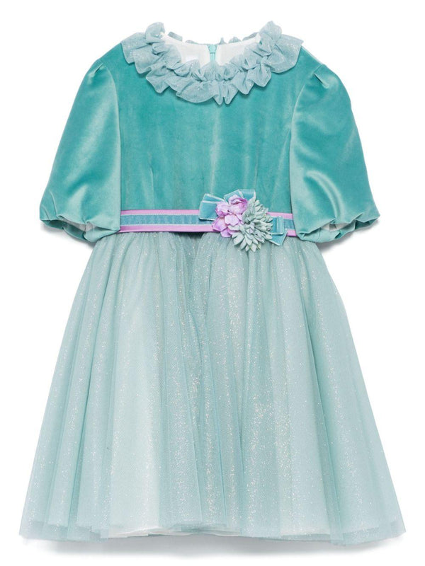 Abito per bambina Colorichiari azzurro a fiori con dettagli glitter – Accessorio premium elegante