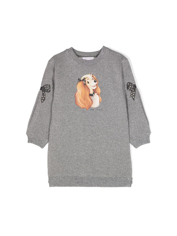 Abito lamé x Disney per bambina Monnalisa grigio con trama jersey – Accessorio premium elegante