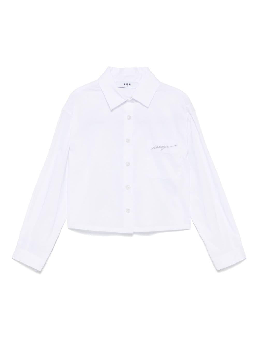 Camicia con ricamo per bambina MSGM Kids bianca con logo sul petto – Accessorio premium elegante