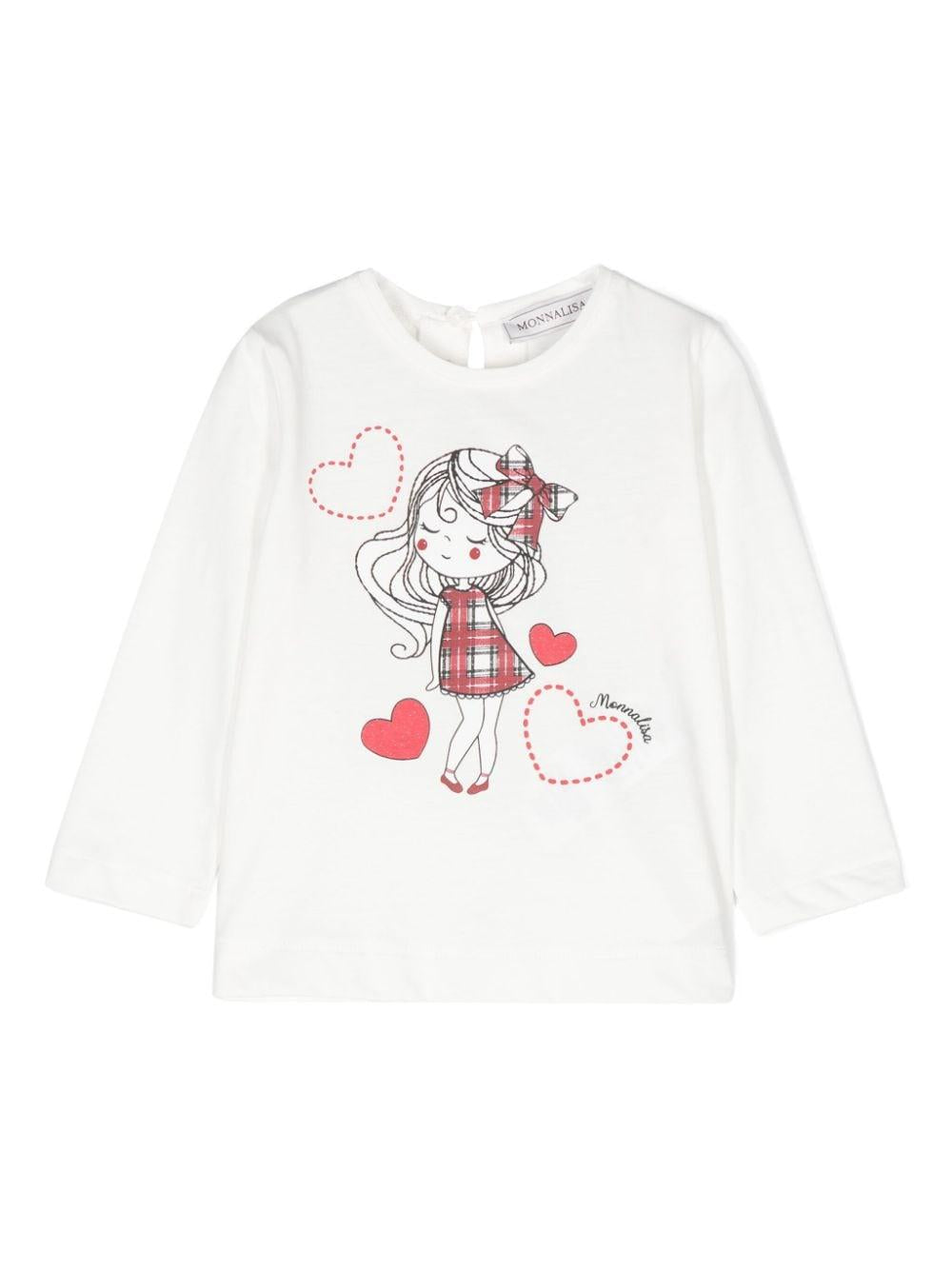 T-shirt bianca per neonata con stampa grafica con cuore Monnalisa – Accessorio premium elegante