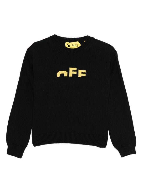 Maglione per bambino Off-White nero con logo ricamato e orlo a coste – Accessorio premium elegante