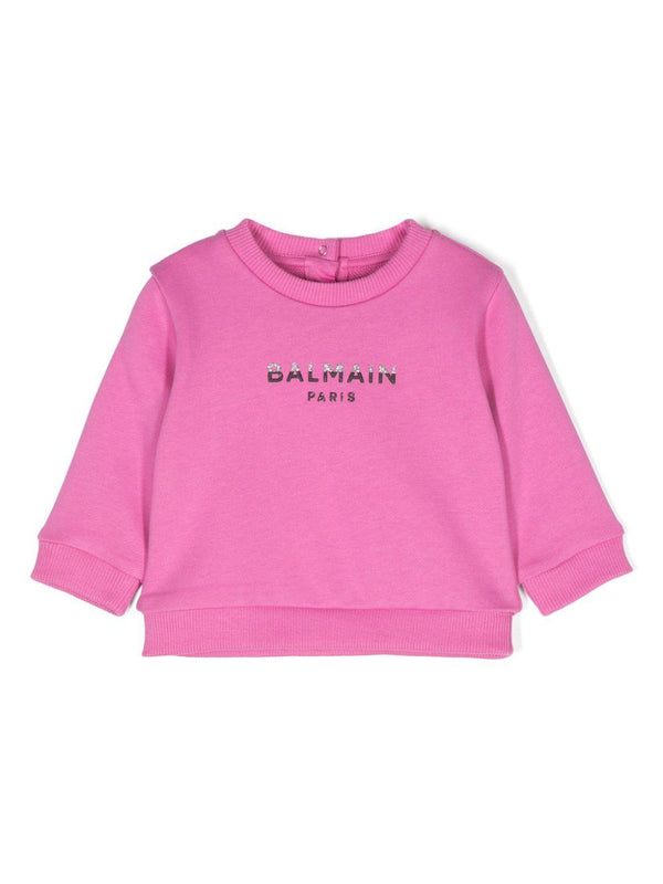 Felpa con logo goffrato per neonata Balmain Kids rosa con trama jersey – Accessorio premium elegante