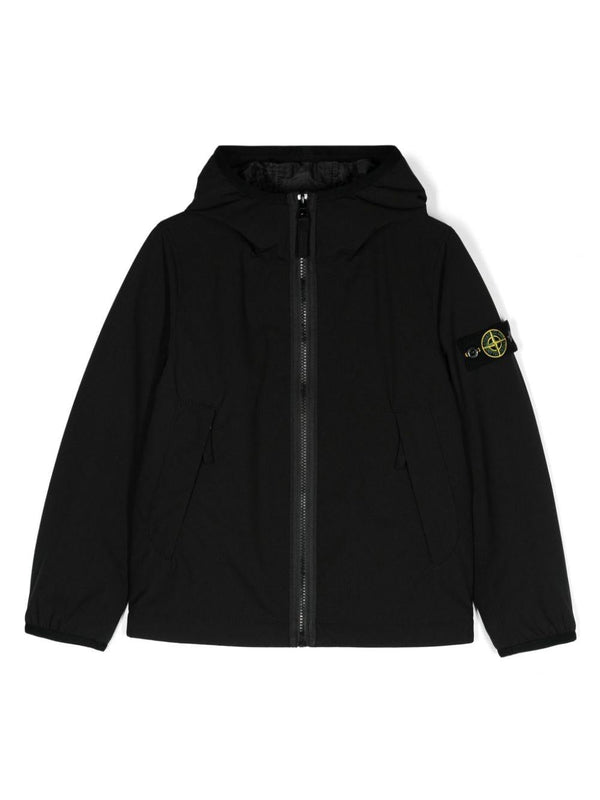 Giacca con cappuccio per bambino Stone Island Junior nero impermeabile – Accessorio premium elegante