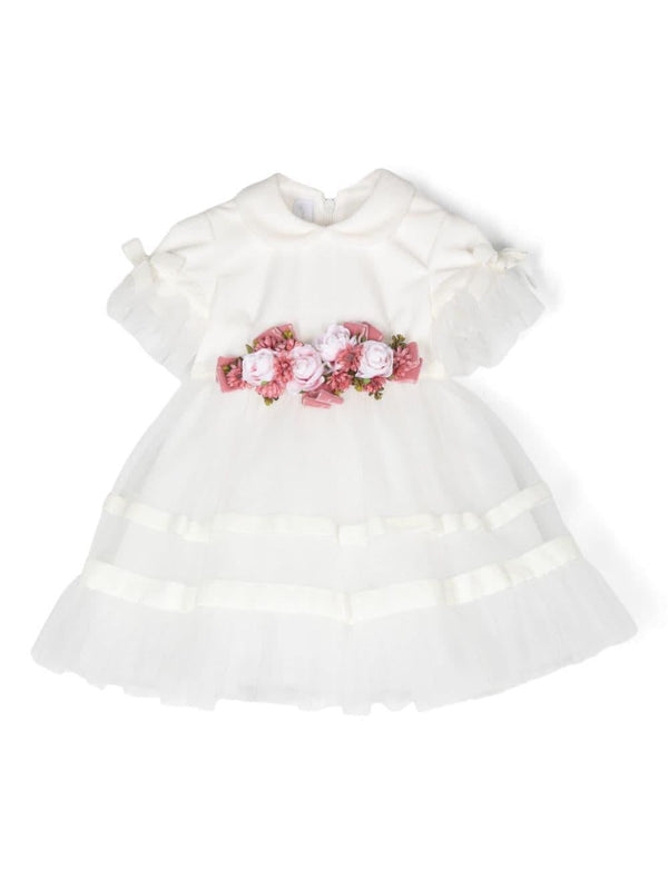Abito per neonata Colorichiari bianco con applicazione a fiori – Accessorio premium elegante