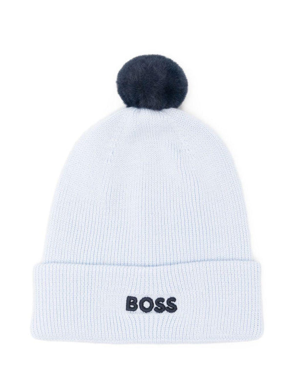 Berretto per neonato Boss Kids azzurro con pompon in maglia – Accessorio premium elegante