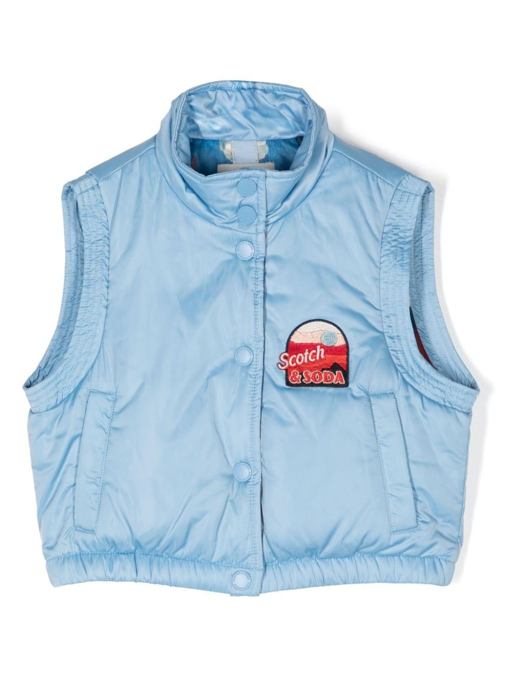 Gilet imbottito con applicazione per bambina Scotch & Soda azzurro con colletto rialzato – Accessorio premium elegante