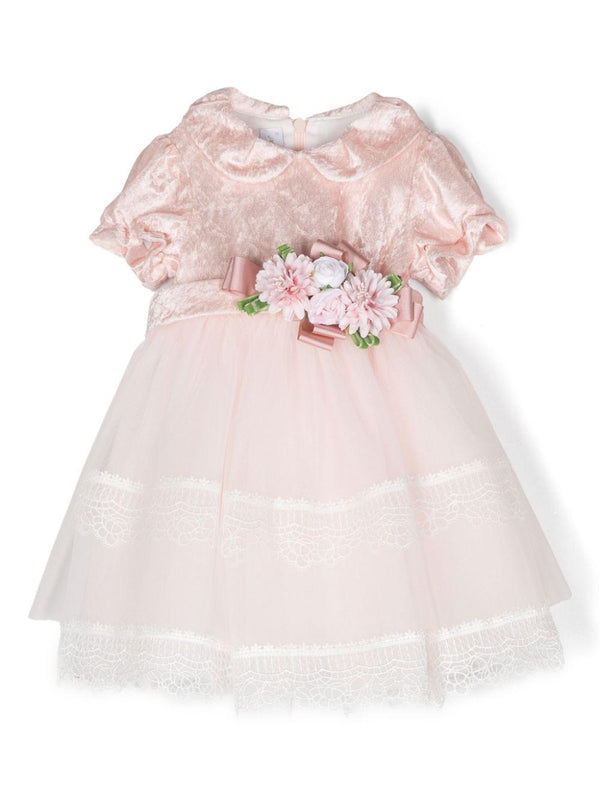 Abito per neonata Colorichiari rosa con applicazione a fiori – Accessorio premium elegante