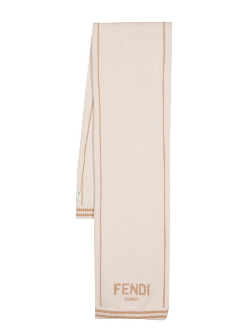 Sciarpa per bambina Fendi Kids beige con bordo a contrasto e logo – Accessorio premium elegante