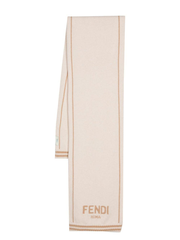 Sciarpa per bambina Fendi Kids beige con bordo a contrasto e logo – Accessorio premium elegante