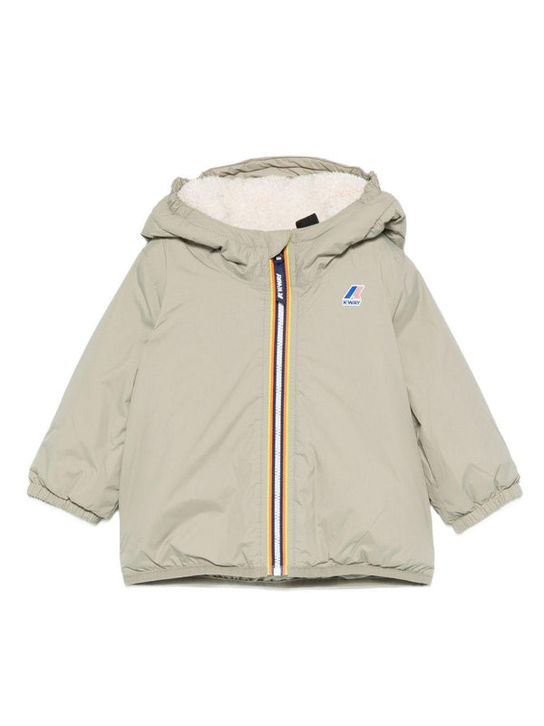 Giacca per neonati K Way Kids verde con cappuccio e zip frontale – Accessorio premium elegante