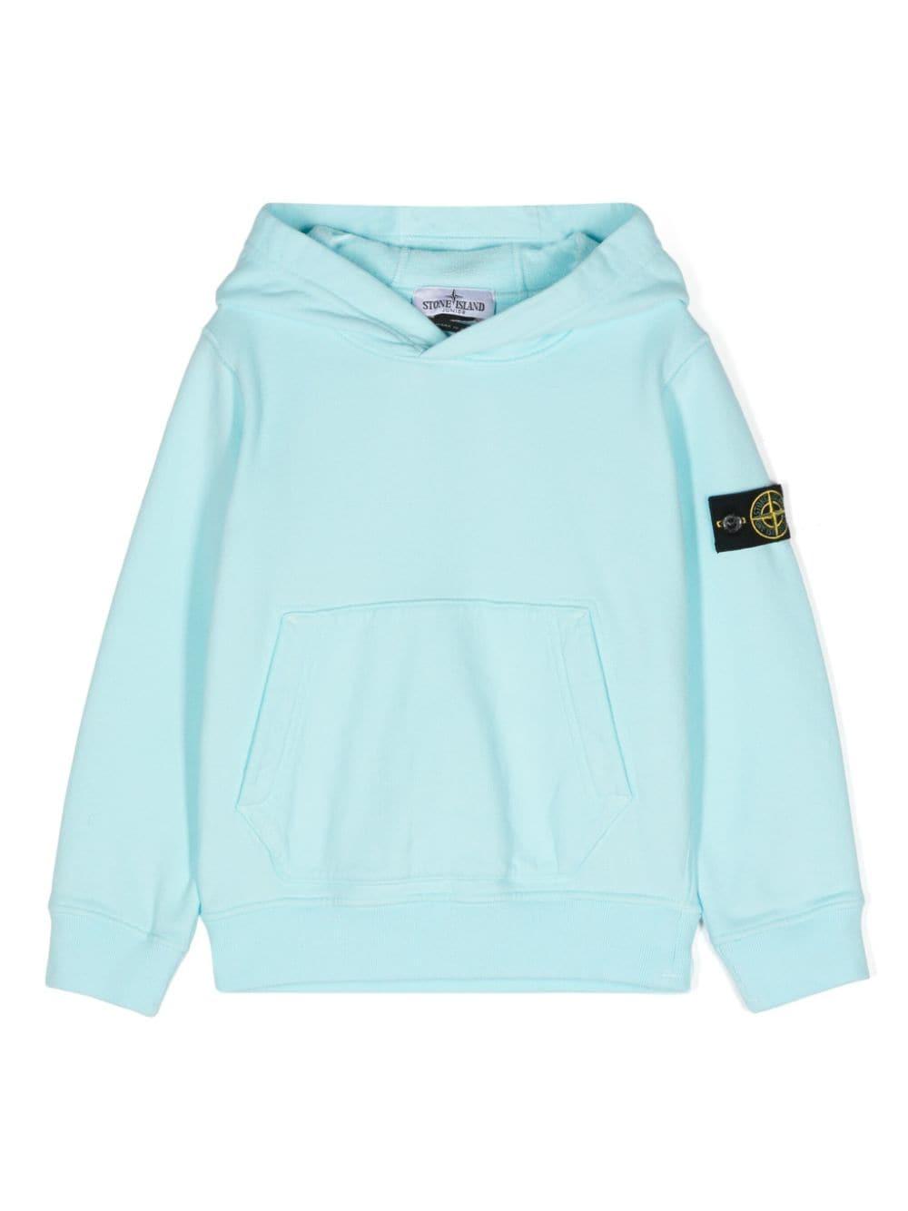 Felpa con applicazione Compass per bambino Stone Island Junior azzurro con cappuccio – Accessorio premium elegante