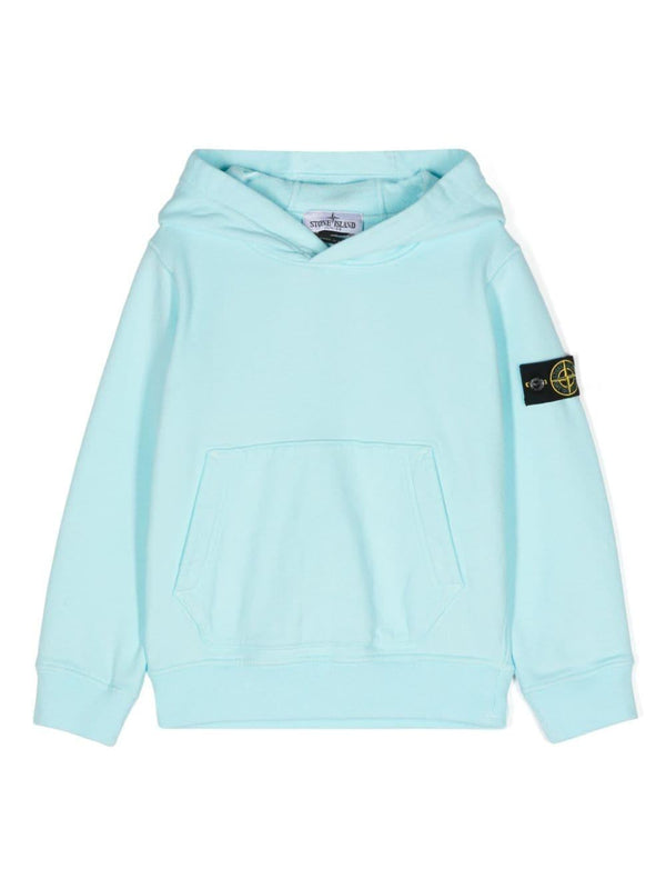 Felpa con applicazione Compass per bambino Stone Island Junior azzurro con cappuccio – Accessorio premium elegante