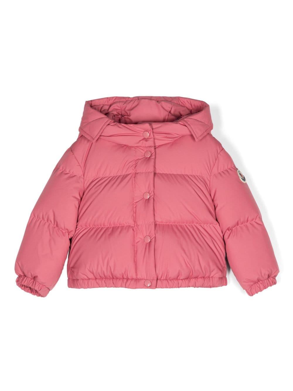 Giubbino Laurie per neonata Moncler Enfant rosa con cappuccio – Accessorio premium elegante