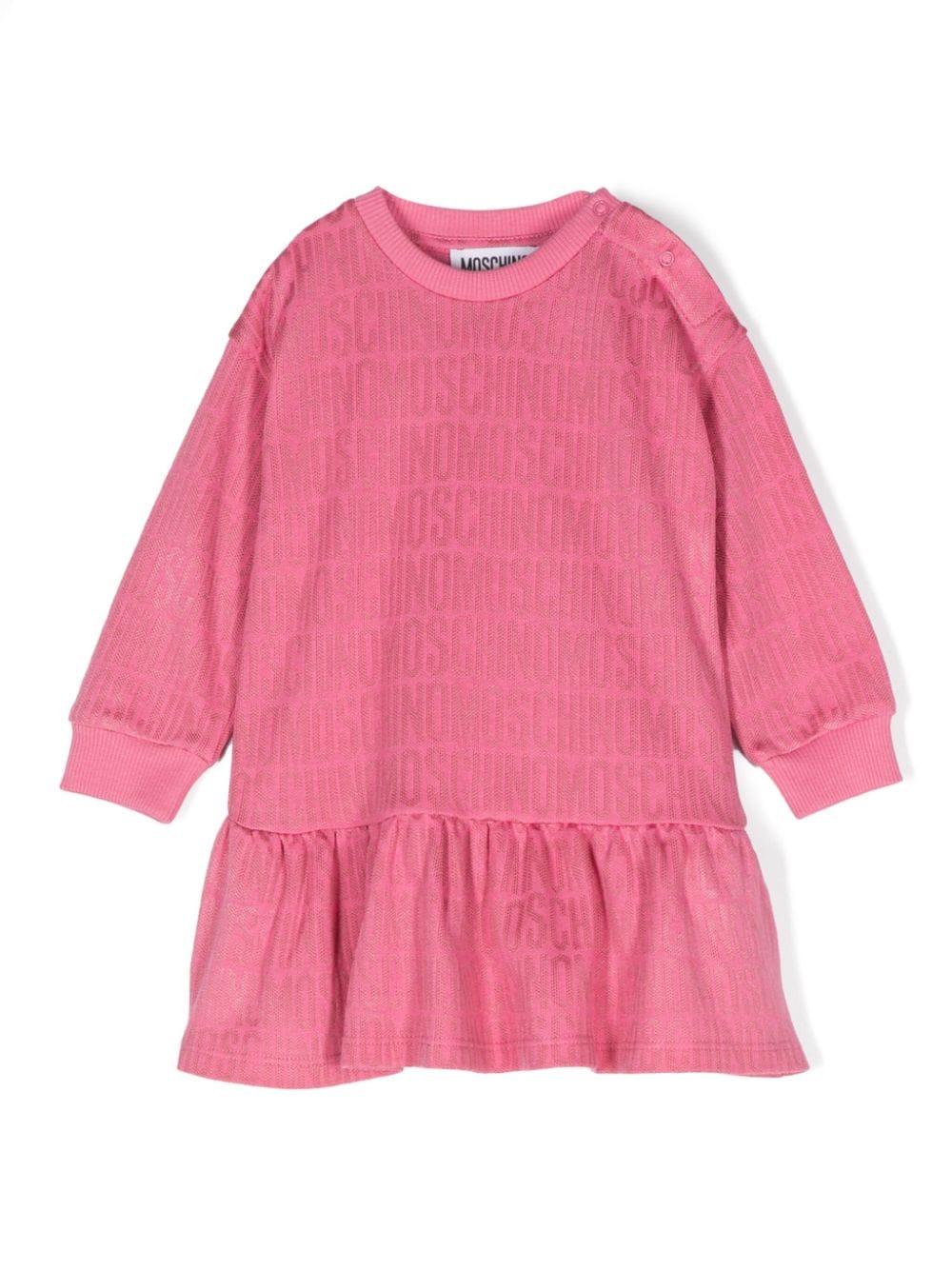 Abito per neonata Moschino Kids rosa con logo goffrato – Accessorio premium elegante