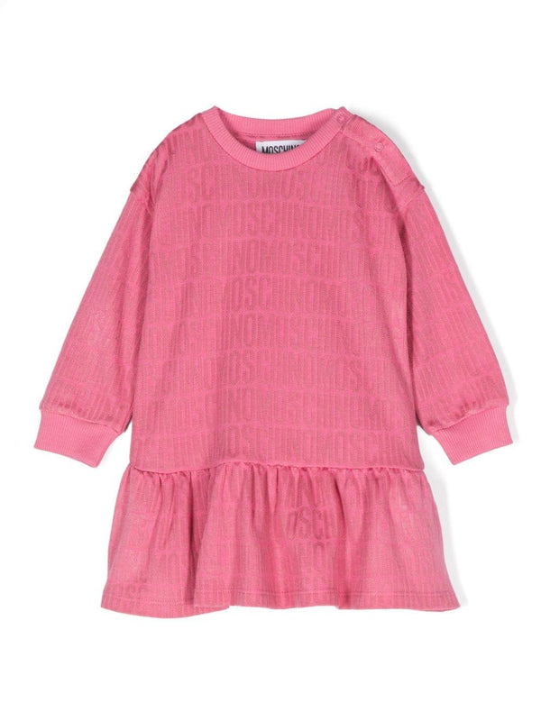 Abito per neonata Moschino Kids rosa con logo goffrato – Accessorio premium elegante