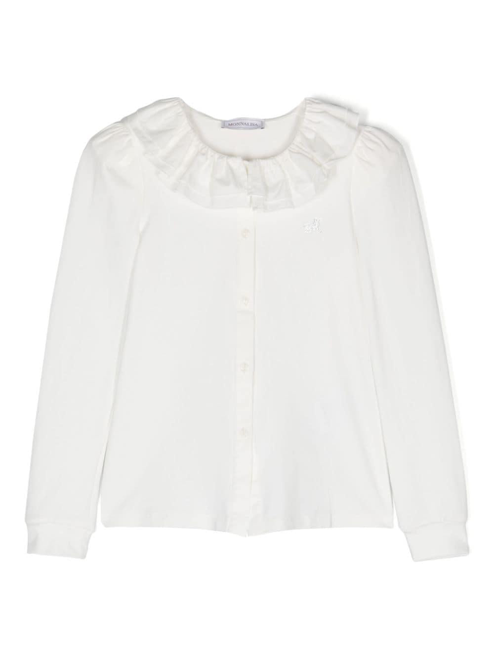 Blusa con monogramma di strass per bambina Monnalisa bianco con maniche lunghe – Accessorio premium elegante
