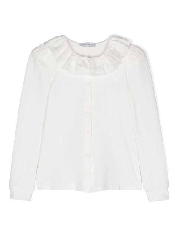 Blusa con monogramma di strass per bambina Monnalisa bianco con maniche lunghe – Accessorio premium elegante