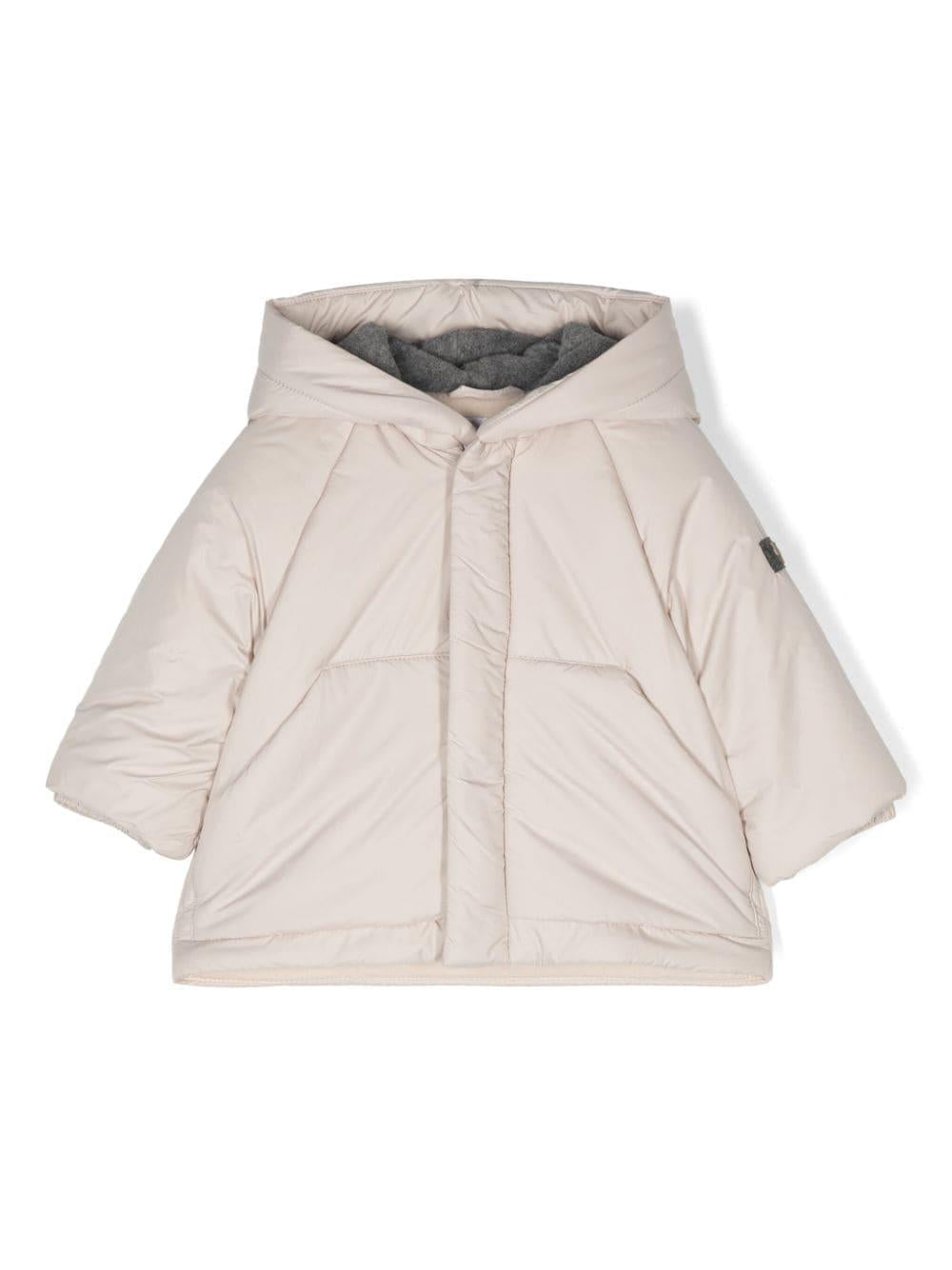 Piumino con applicazione per neonato Il Gufo beige con cappuccio – Accessorio premium elegante