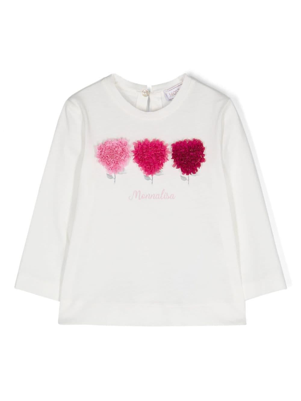 T-shirt con applicazione per neonata Monnalisa bianca con scollo rotondo – Accessorio premium elegante
