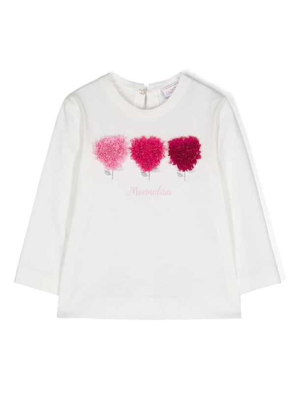 T-shirt con applicazione per neonata Monnalisa bianca con scollo rotondo – Accessorio premium elegante