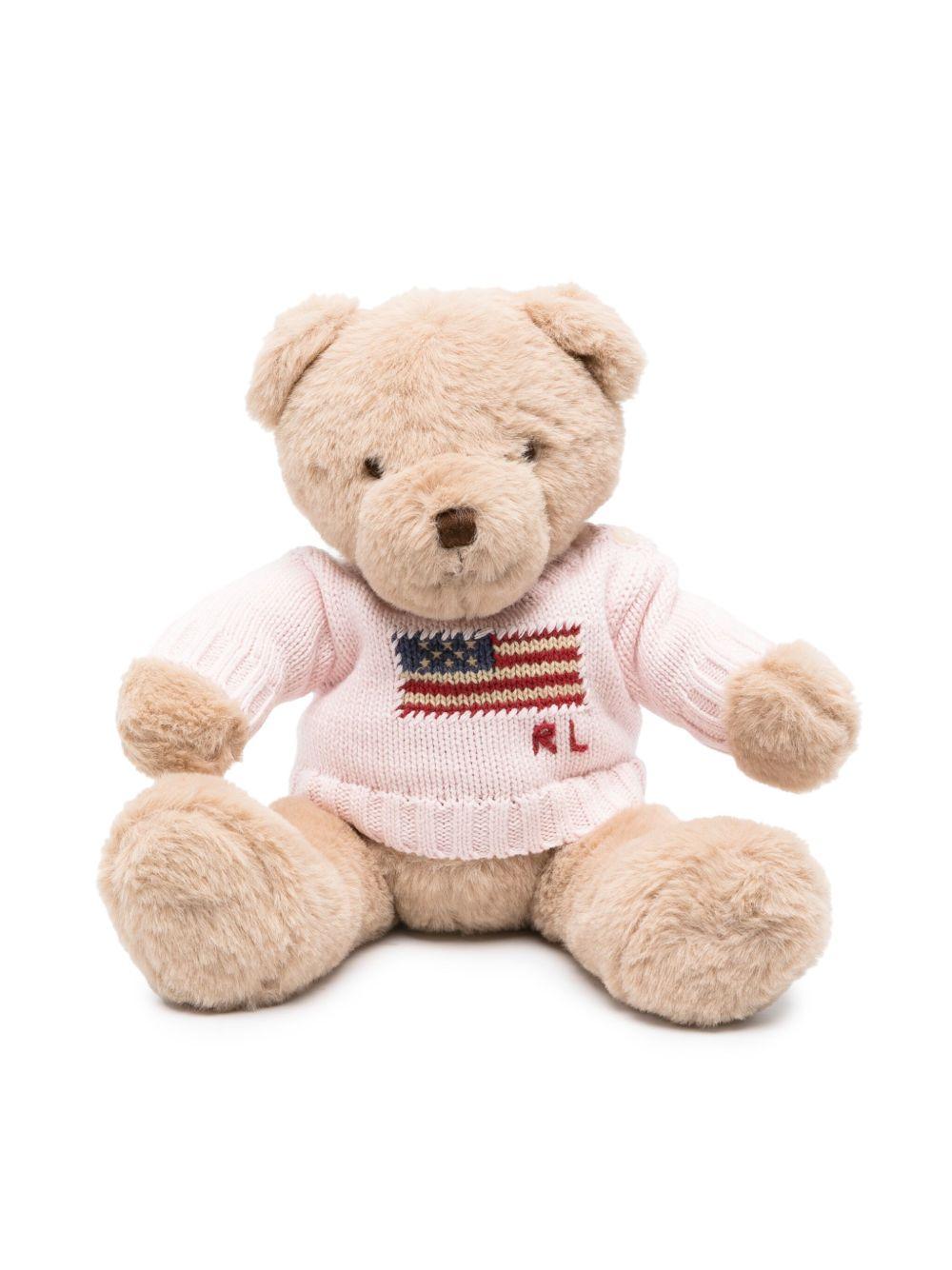 Orsetto Flag per neonati Polo Ralph Lauren Kids rosa con logo intarsiato – Accessorio premium elegante
