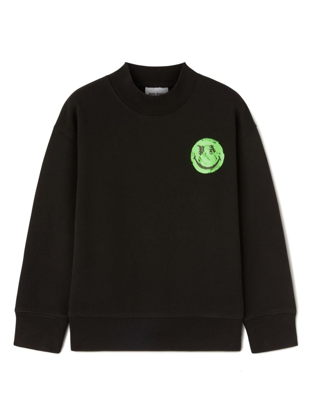 Felpa x Smiley per bambino Palm Angels Kids nero con girocollo – Accessorio premium elegante