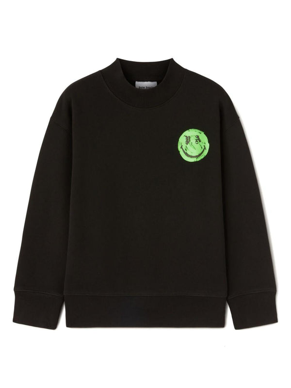 Felpa x Smiley per bambino Palm Angels Kids nero con girocollo – Accessorio premium elegante