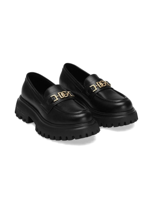 Mocassini per bambina Dolce & Gabbana Kids neri con dettagli color oro – Accessorio premium elegante