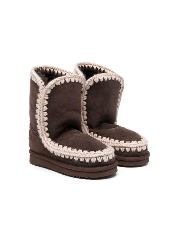 Stivali eskimo con cuciture per bambina Mou Kids marrone con punta tonda – Accessorio premium elegante