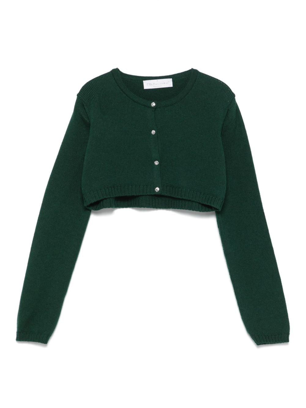 Cardigan crop per bambina Colorichiari verde con design lavorato a maglia – Accessorio premium elegante