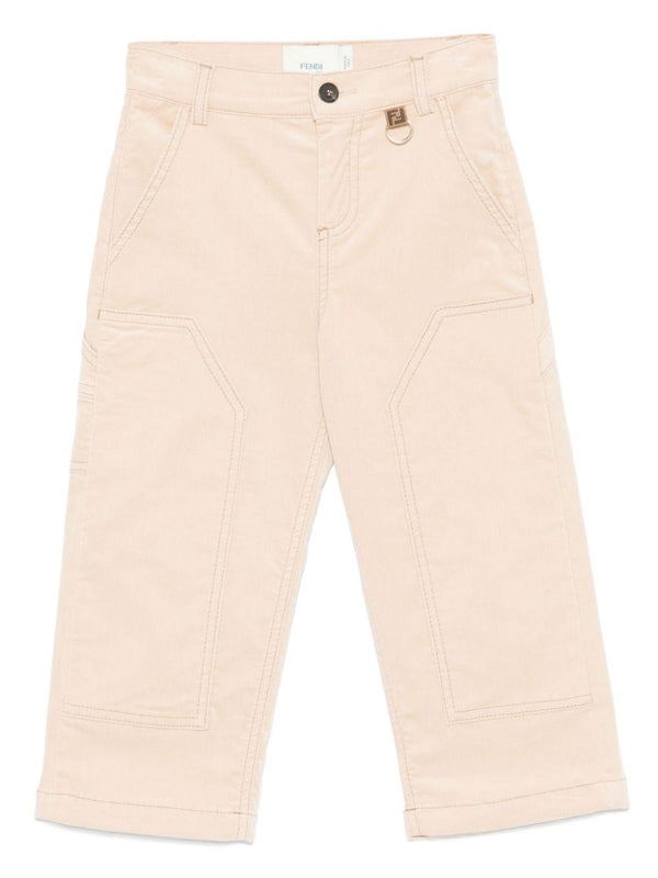 Pantaloni per bambino Fendi Kids beige con tasca posteriore con monogramma FF – Accessorio premium elegante