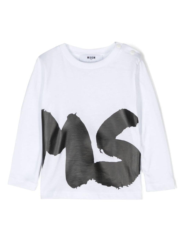 T-shirt bianca per bambina a maniche lunghe con stampa nera MSGM maxi – Accessorio premium elegante