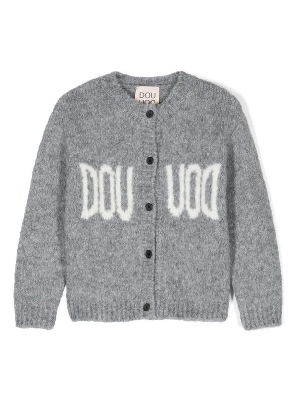 Cardigan per bambina Douuod Kids grigio con logo jacquard – Accessorio premium elegante