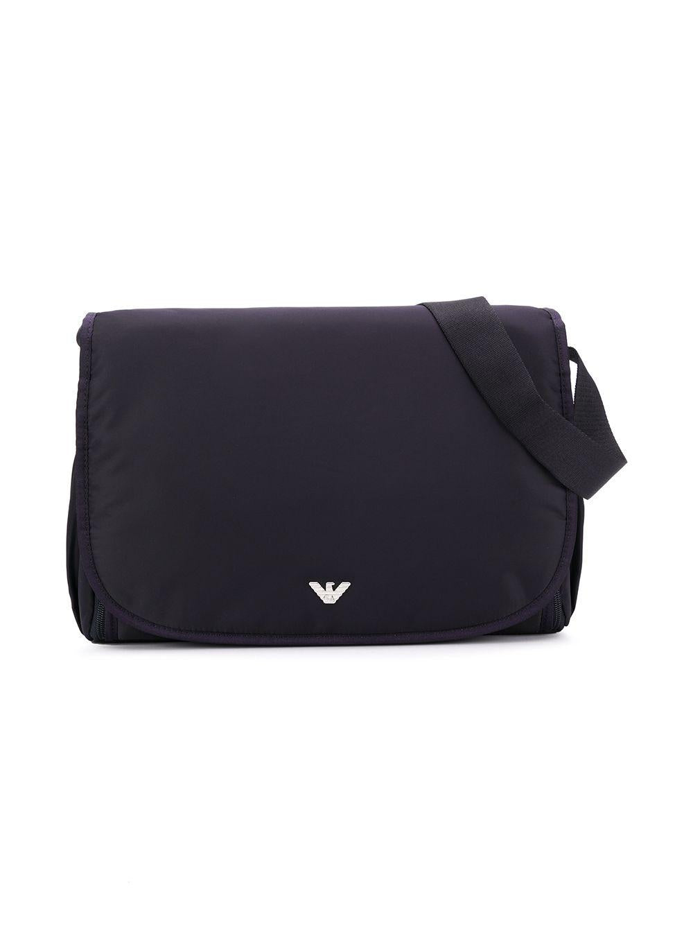 Borsa fasciatoio per neonati Emporio Armani Kids blu con logo argento – Accessorio premium elegante