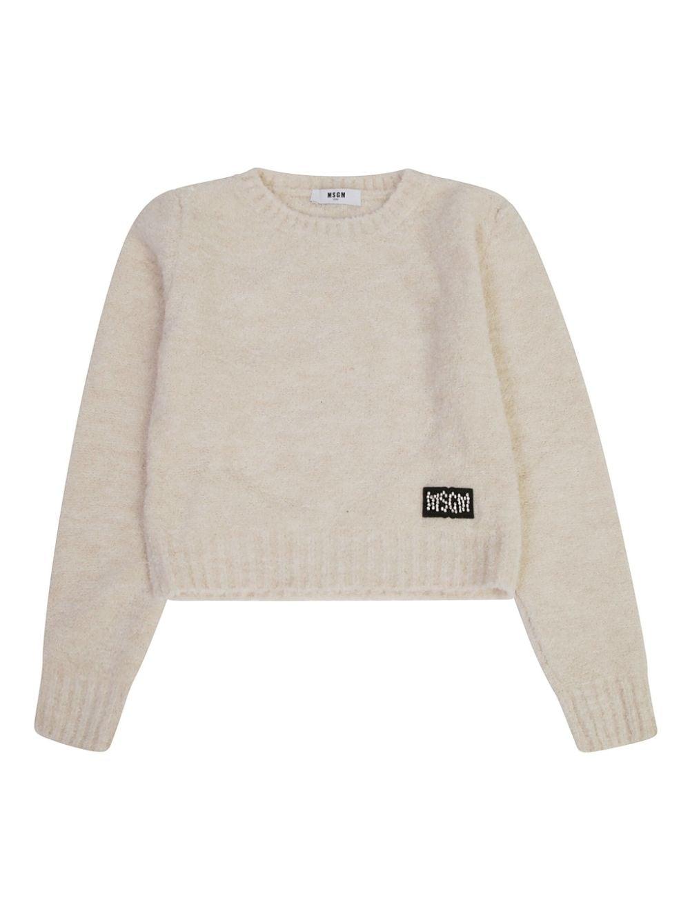 Maglione bouclé per bambina MSGM Kids beige con girocollo – Accessorio premium elegante