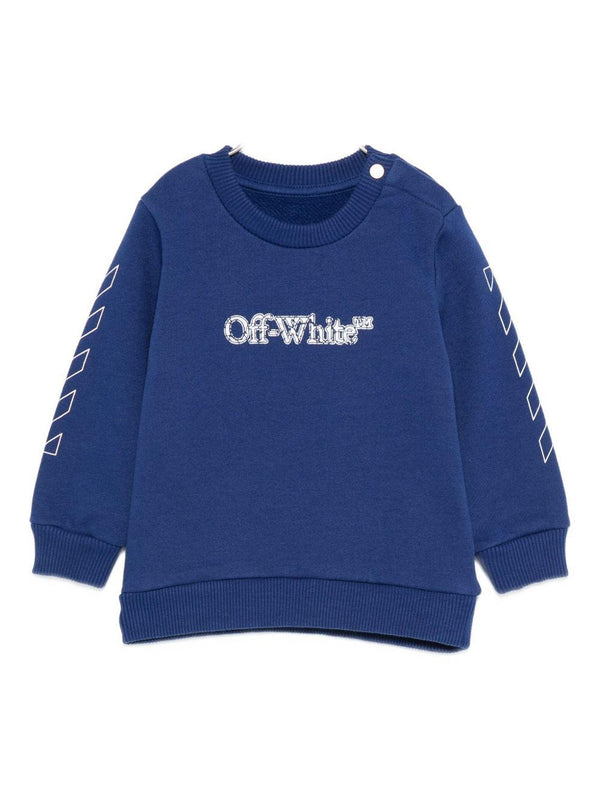 Felpa per neonato Off-White Kids blu con logo stampato e striscie diagonali sulle maniche – Accessorio premium elegante