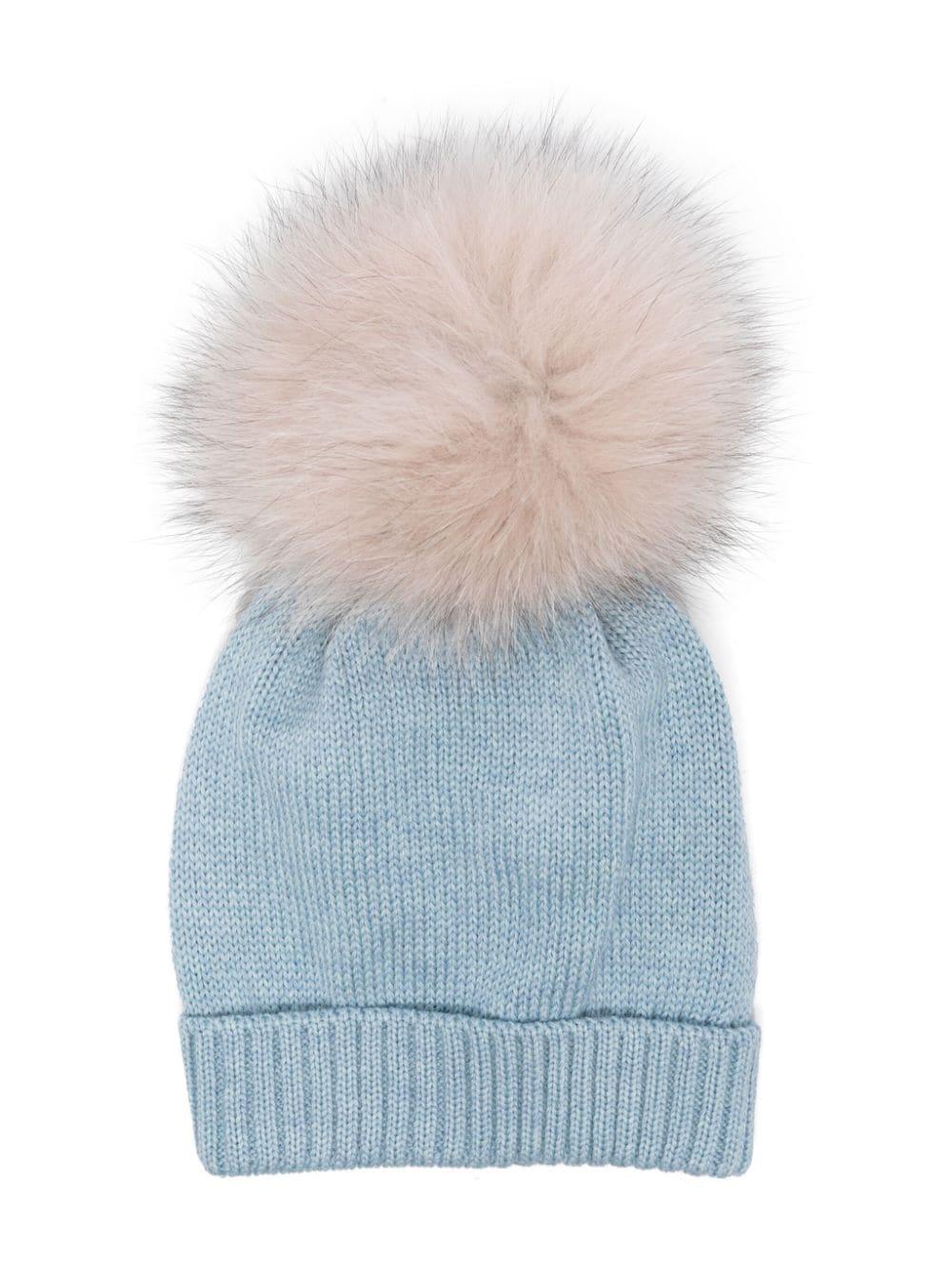 Berretto con pompon per neonata Colorichiari azzurro con tesa con piega – Accessorio premium elegante